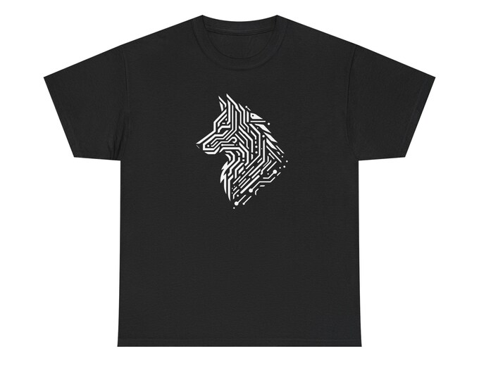 Cyberpunk Wolf Graphic Tee: Unisex Cotton Animal Art Shirt