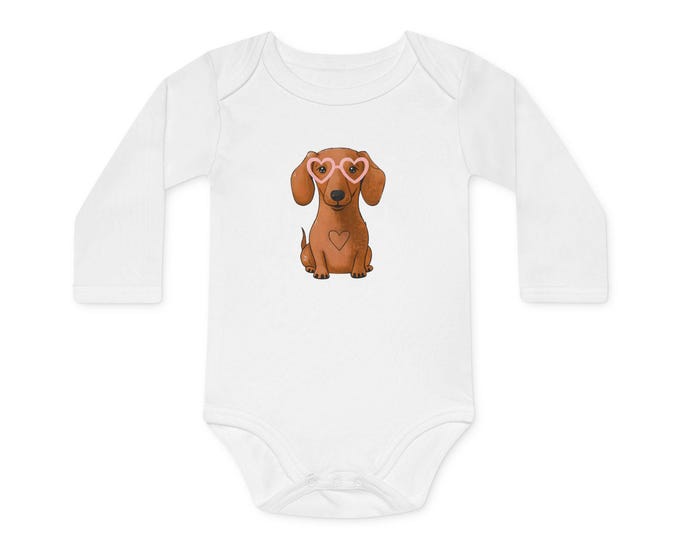 Cute Dachshund Love Baby Bodysuit | Organic Long-Sleeve Infant Clothes, Baby Shower Gift, Pet Lover Gift, Valentine's Day Outfit, [...]