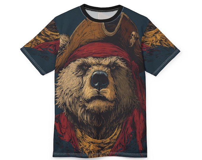 Pirate Bear Portrait Tee | Nautical Skull Bandana All-Over Print