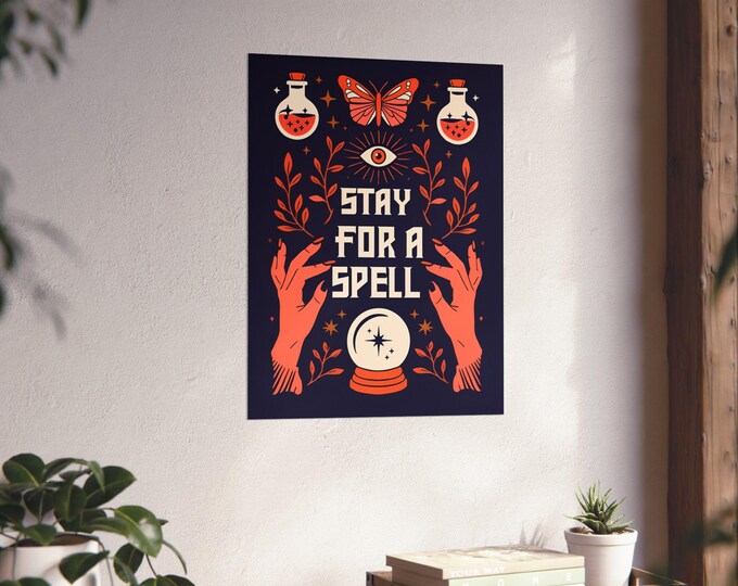 Witchy Halloween Art Poster: Boho Home Decor, Spell Theme
