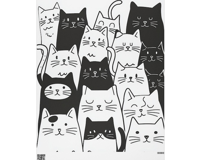 Black and White Cats Wrapping Papers | Cat Pattern Wrapping Paper