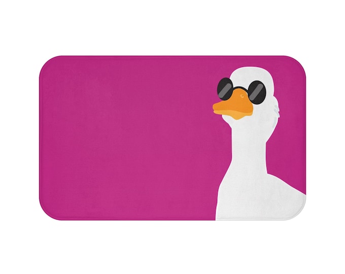 Cool Sunglasses Goose Bath Mat | Pink Duck Illustration