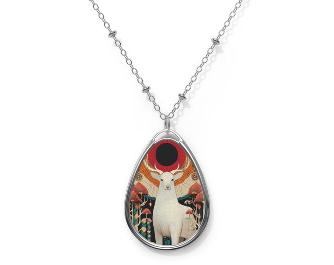 Oval Necklace: Whimsical Deer Pendant, Nature-Inspired Jewelry