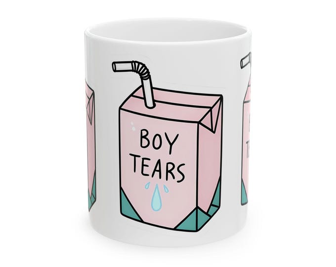 Funny Ceramic Mug, Boy Tears Cup, Gift for Her, Coffee Mug for Friends, Quirky Kitchen Decor, Unique Birthday Gift