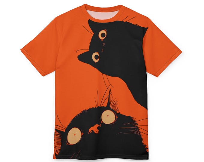 Playful Cat Print Unisex Tee: Quirky Graphic Halloween Top