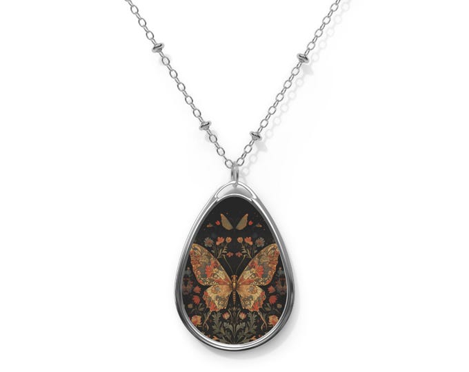 Butterfly Oval Pendant Necklace: Elegant Zinc Alloy Jewelry
