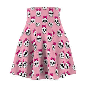 Edgy Skull Print Women&#39;s Skater Skirt, goth fashion, festival outfit, punk style, Halloween attire, unique skirts