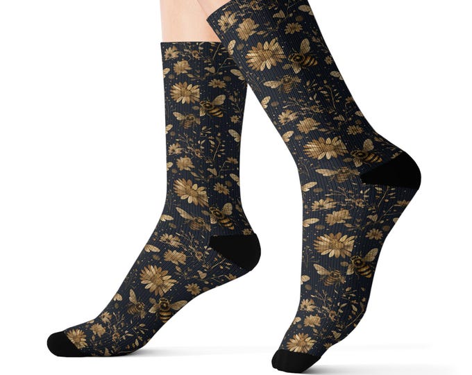 Floral Bee Crew Socks: Cozy Fleece-Lined Spring Fashion
