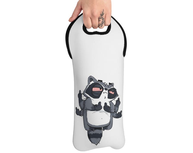 Playful Raccoon Wine Tote Bag: Neoprene Party & Gift Bag