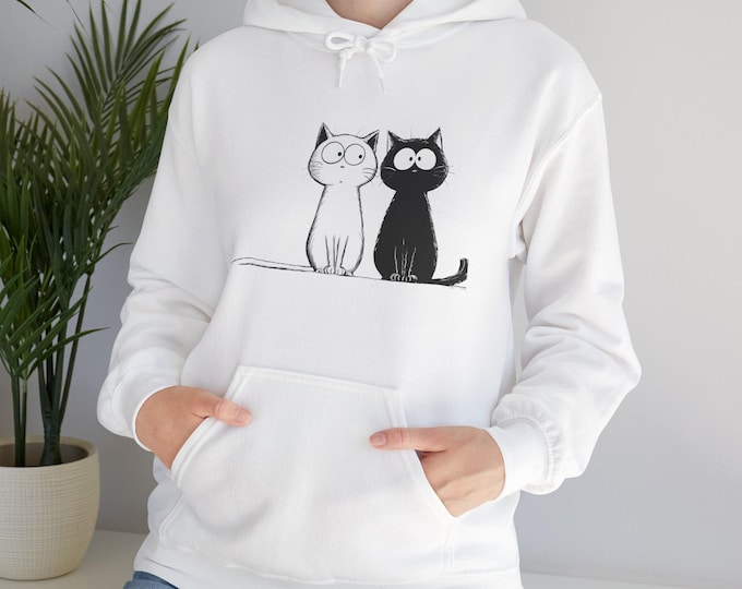 Cute Cat Duo Unisex Hoodie, Cozy Animal Lover Sweatshirt, Gift for Cat Parents, Casual Fashion, Cute Cat Apparel