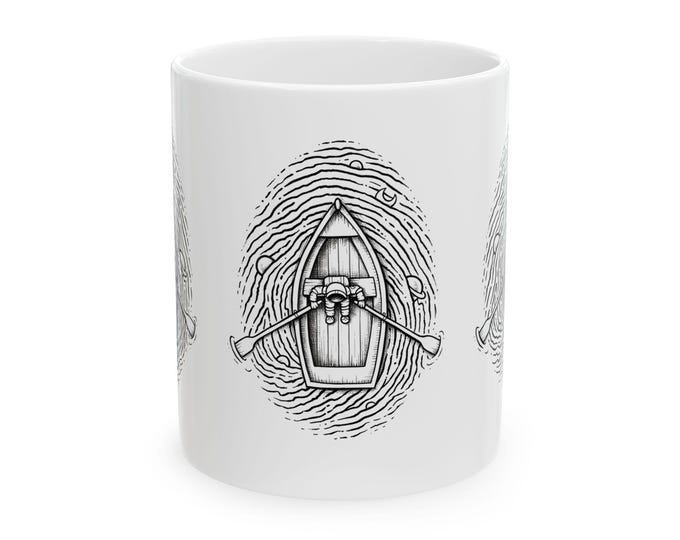 Nautical Adventure Ceramic Mug, Boating Gift, Coffee Lover's Cup, Rowing Design, Unique Kitchen Decor