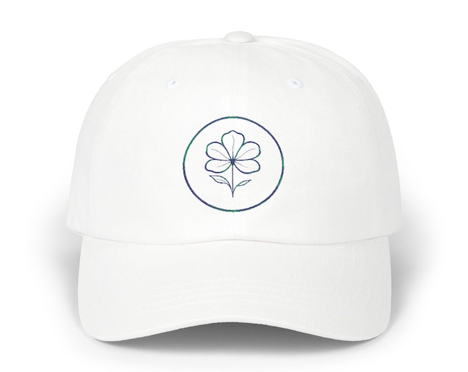 White Floral Dad Hat: Cotton Twill Cap, Adjustable Unisex Headwear