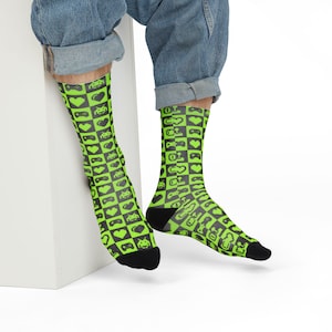 Retro Gamer Crew Socks, Fun Socks, Video Game Socks, Gaming Merchandise, Unique Gift for Gamers, Sublimated Fun Design