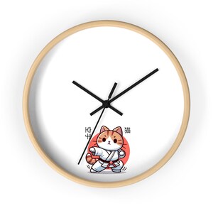Reloj de pared con diseño de gato karate, adorable decoración de gato, regalo para amantes de los gatos, decoración divertida para el hogar, decoración para habitación infantil, reloj estilo anime.