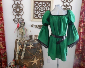 Green Pirate Renaisssance Chemise Shirt. Other Colors Avail. Wear It With Leggings Or Under A Bodice. Free Domestic Priority Mail Shipping.