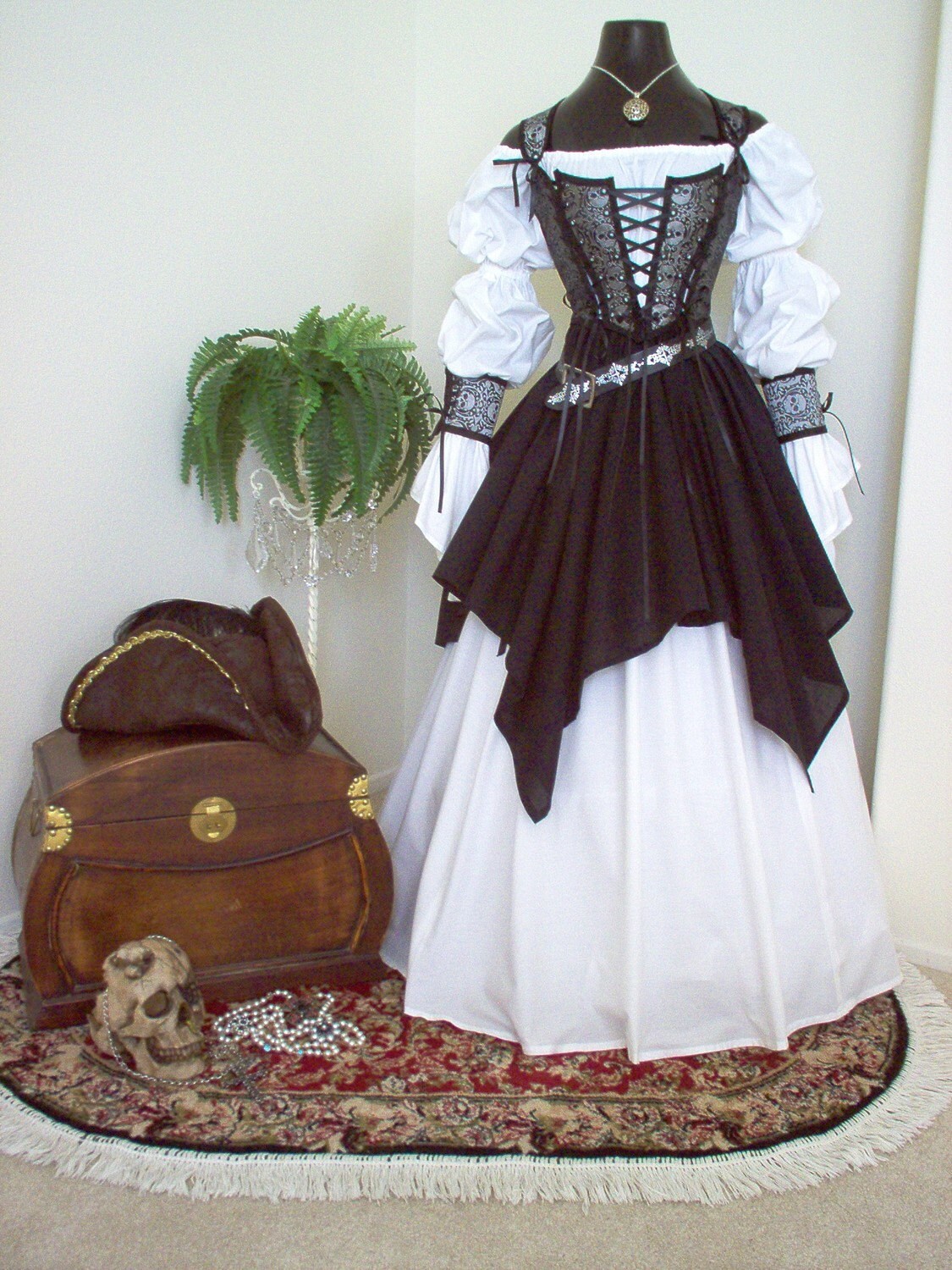 Gray Black Skulls Pirate Wedding Gown 