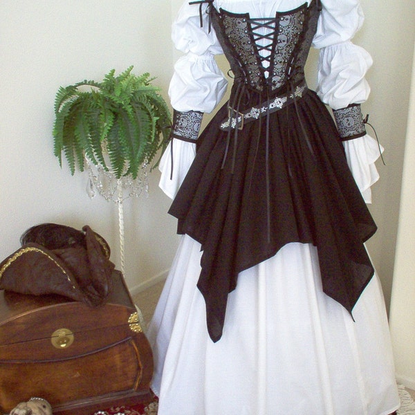 Gray Black Skulls Pirate Wedding Gown Dress Costume. Different Fabrics Available. Shirt Not Included. Free Domestic Priority Mail Shipping.