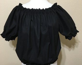 Black Cotton Cropped Short Sleeve Renaissance Chemise. Available In Other Colors. Free Domestic Priority Mail Shipping.