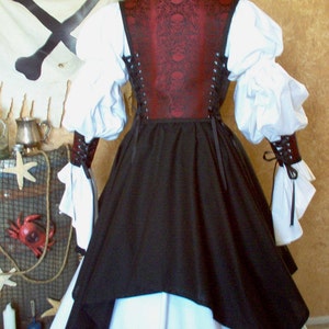 Red Black Skull Renaissance Pirate Costume. Different Fabrics For Bodice. Shirt Not Included. Free Domestic Priority Mail Shipping. image 2