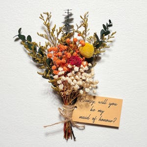 Cadeau de demoiselle d'honneur, mini bouquet de fleurs séchées bohème avec carte de proposition de demoiselle d'honneur, cadeau de demoiselle d'honneur fait main, cadeau de demoiselle d'honneur personnalisé