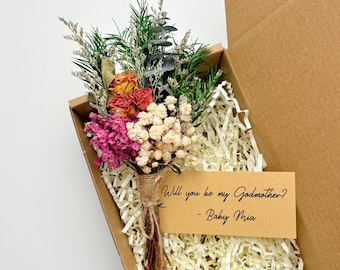 Personalized Godmother Proposal Gift, Mini Dried Flower Bouquet, Will You Be My Godmother, Baptism or Christening Gift, Godparents Keepsake