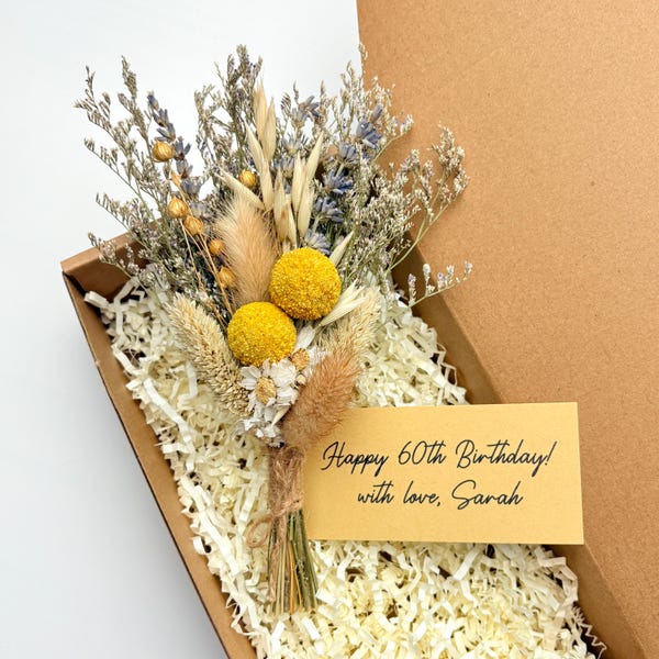 60th 70th 80th 90th Birthday Gift for Women, Countryside Dried Flower Posy, Rustic Milestone Floral Keepsake for Grandma, Flower Arrangement