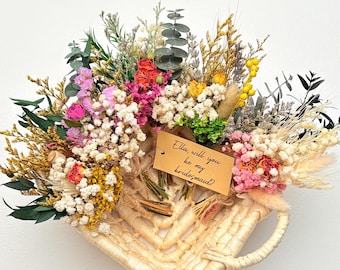 Rustic Bridesmaid Proposal with Dried Flowers – Handmade Posy with Name Tag – Wedding Gift Idea for Bridesmaids & Maid of Honour