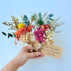 Personlig gudmorsfrieripresent, Vill du vara min gudmor, Mini torkad blombukett, Fegudmorspresent, Gudföräldrars minnessak