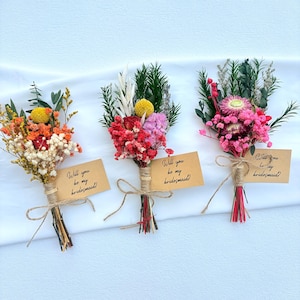 Stunning Bridesmaid Gift for Rustic Wedding, Boho Mini Dried Flower Bouquet & Posy with Will You Be My Bridesmaid Tag, Bridesmaid Proposal