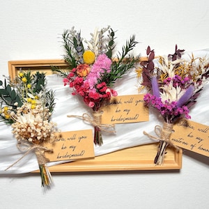 Regali personalizzati per damigelle d'onore, proposta di matrimonio, mini bouquet di fiori secchi, regalo per damigelle d'onore per matrimonio rustico boho, regali speciali