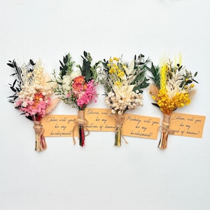Rustic Bridesmaid Gift, Boho Mini Dried Flower Bouquet with Personalised Tag, Elegant Bridesmaid Proposal, Will You Be My Bridesmaid?