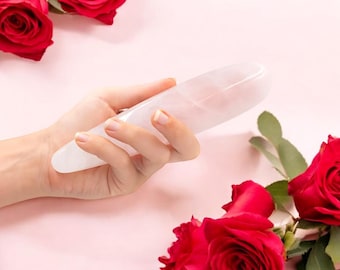 Natural Rose Quartz Crystal Wand, Pure Pink Healing Gemstone Gift for Woman, Kama-Secret Premium Rose Quartz Massage Wand, AAA Gemstone Wand