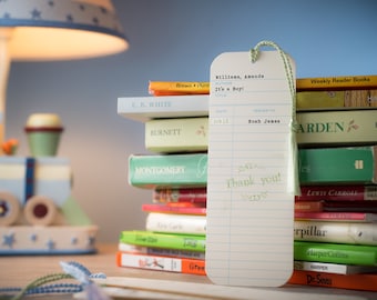 Personalized, Library Check-Out Card Baby Shower Bookmark Favors