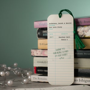 Marque-places de mariage personnalisés pour départ de bibliothèque