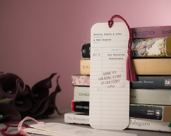 Personalized, Library Check-Out Card Wedding Bookmark Favors