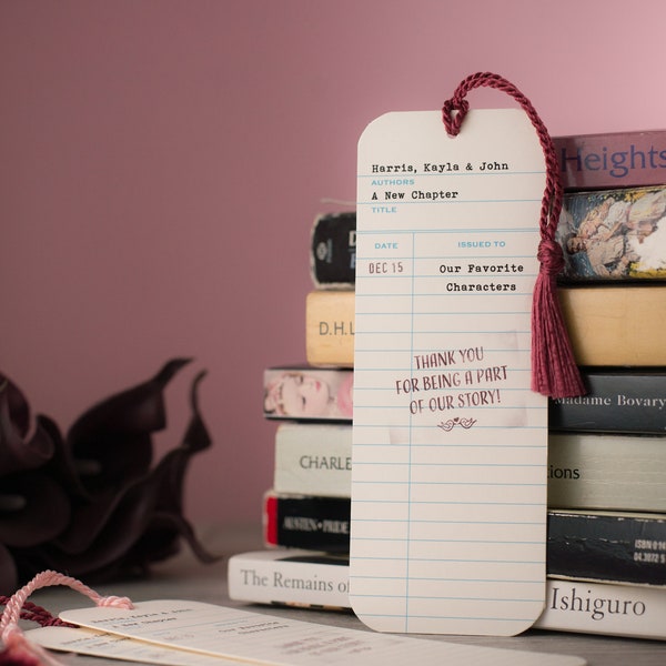 Personalized, Library Check-Out Card Wedding Bookmark Favors