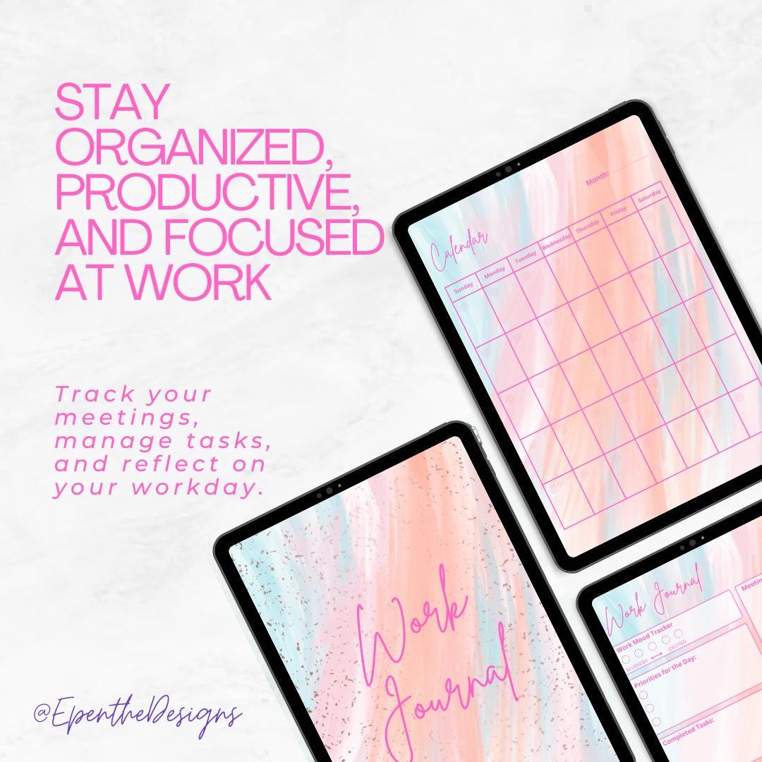 Pink Printable Digital Work Journal for Professionals, Women's Work Log ...