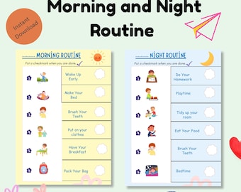 Playful Morning & Night Routine Chart: Visual Schedule (Instant Download)