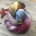 STAINED GLASS, hand dyed yarn 80/20 BFL, superwash Bluefaced Leicester wool nylon fingering, purple, aubergine, gold, yellow, berry, blue