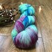 LUCID DREAMING - hand dyed yarn 80/20 BFL, superwash Bluefaced Leicester, nylon fingering sock weight yarn, green blue aqua, purple berry,