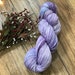 JUNE LILACS, Hand dyed yarn, 75/25 superwash merino nylon fingering sock weight yarn, variegated, speckled, lilac, purple, blue