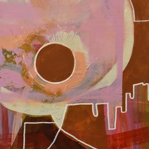 Southwestern Style Abstract Painting Pink Red Brown Beige Desertscape Abstract Landscape Decor Art Arches Plateau Moon Sun Landscape