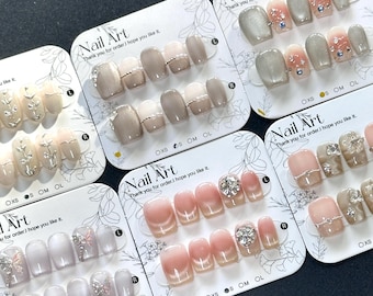 Hand Painted Leaf Press On Nails: Silver, Short Nails, Butterfly, Flower  - SIZE S