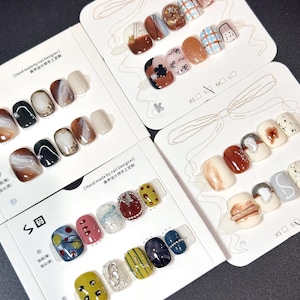 Cute Short Nails | Fun Colorful Hand Painted Coffin/Square/Oval/Round Fake Nails | Summer Nails | Handmade Press On Nails SIZE Small