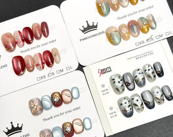 Fun Colorful Short Press On Nails: Hand Painted, Multicolor, Simple Design - Size S/M
