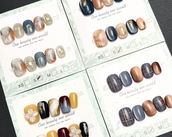 Fun Colorful Short Press On Nails: Hand Painted, A/B Summer Design - Size S/M