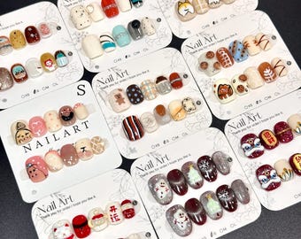 3D Floral Cartoon Press On Nails: Handmade Colorful Nail Art, Holiday, Short - Size S
