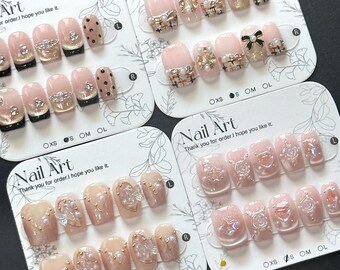 Polka Dot Press On Nails: Short French Nails, Bow, Butterfly, Rose  - SIZE S/M