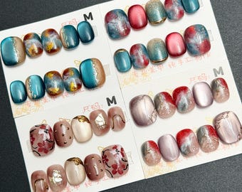 Hand Painted Press On Nails: Colorful Design, Short Nails - Size M