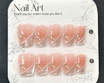French Tip Press On Nails: Handmade Rhinestone Accent, Office Chic - SIZE XS/S/M